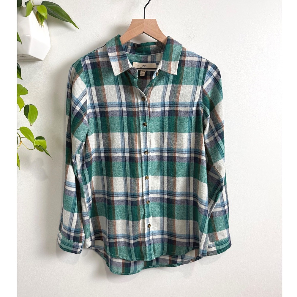 Thread & Supply Green Plaid Flannel Button Down Shirt Medium Cabincore Casual